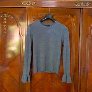 Gray Merino Wool Sweater with Flaired Cuffs